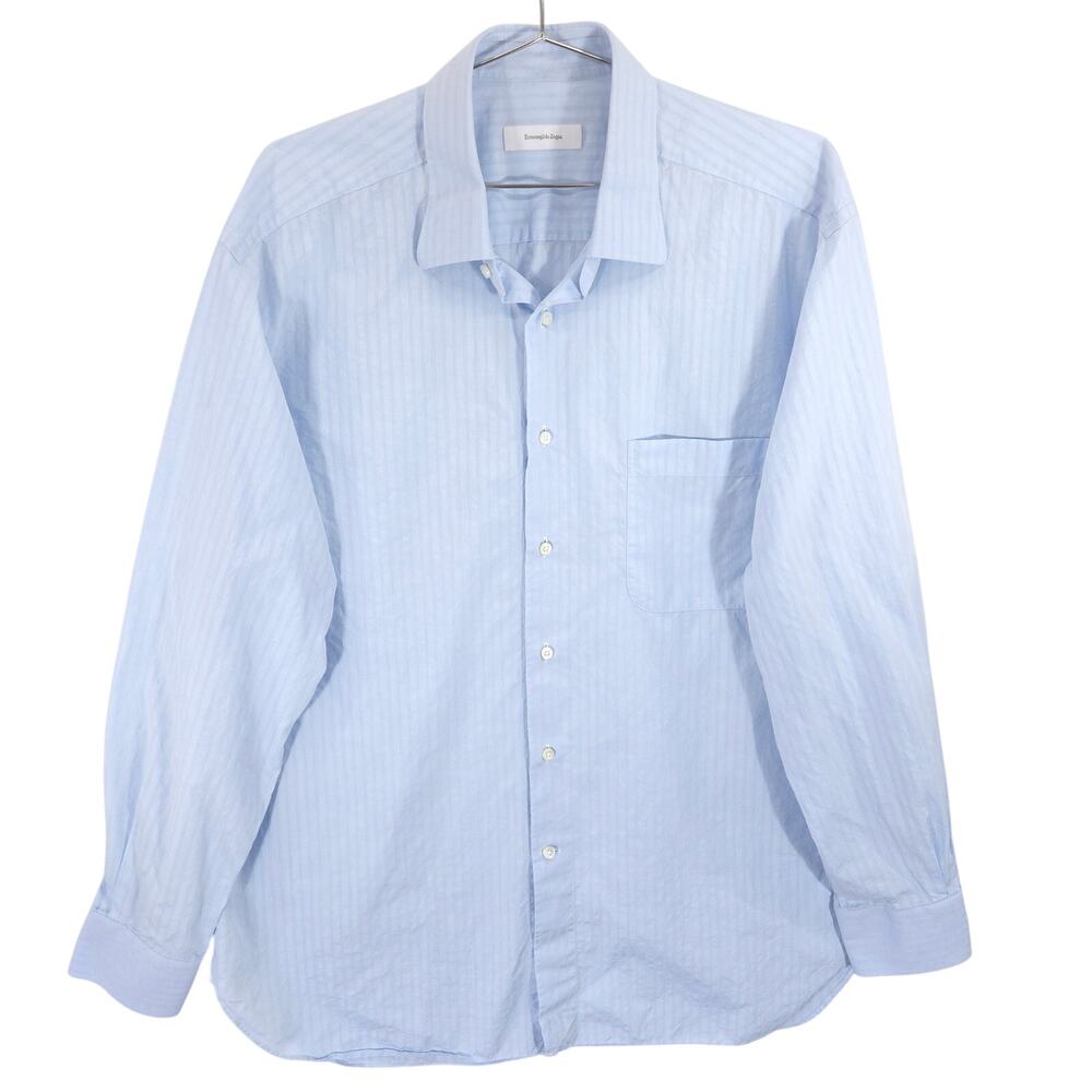Ermenegildo Zegna Dress Shirt Mens 17-36 Blue Striped Portfino Comfort Button Up